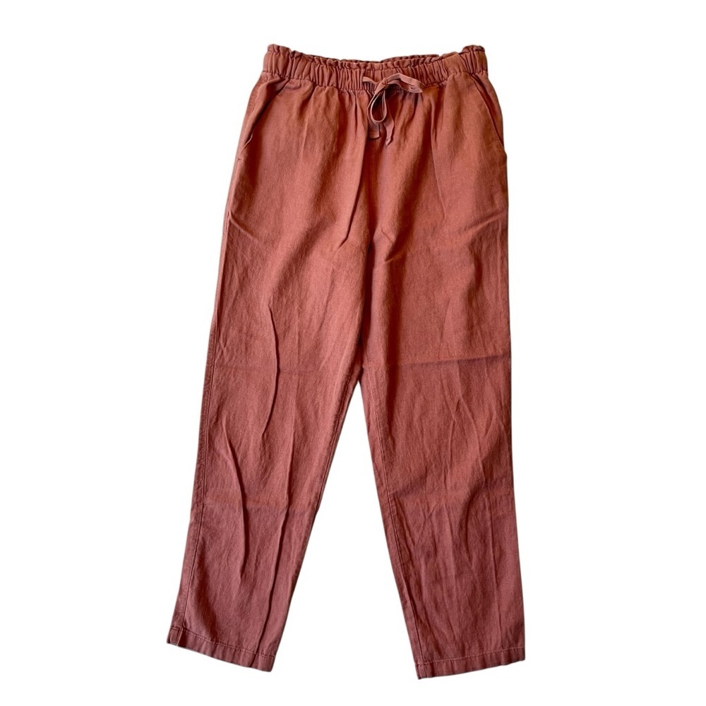 Love Tree pants S Linen Rayon Pink Tapered crop Elastic drawstring waist Womens